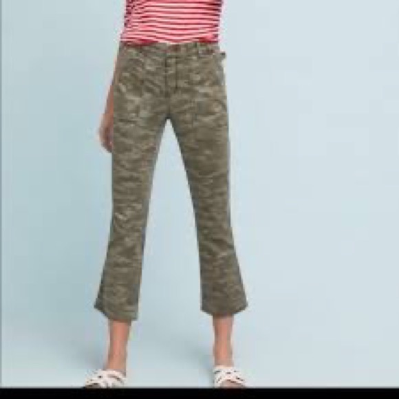 Anthropologie Green Cargo Utility Cropped Camo Pants Relaxed Casual - Picture 6 of 12